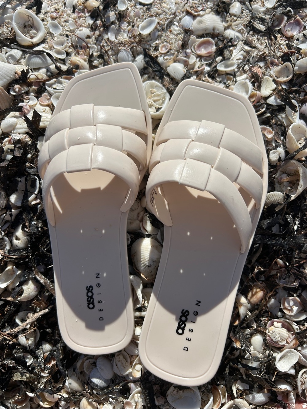 ASOS Cream Braided Strap Slide Mules